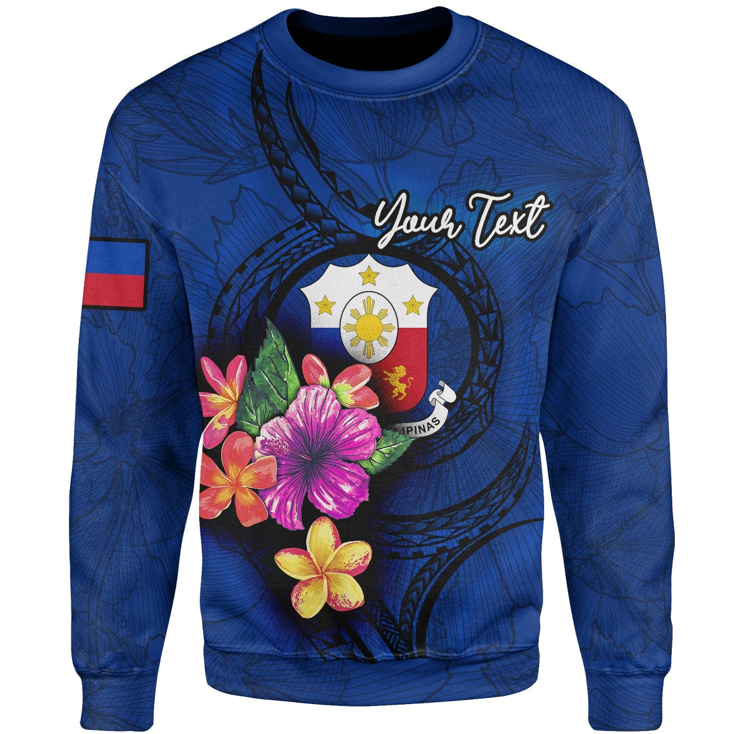 Philippines Polynesian Custom Personalised Sweater - Floral With Seal Blue Unisex Blue - Polynesian Pride