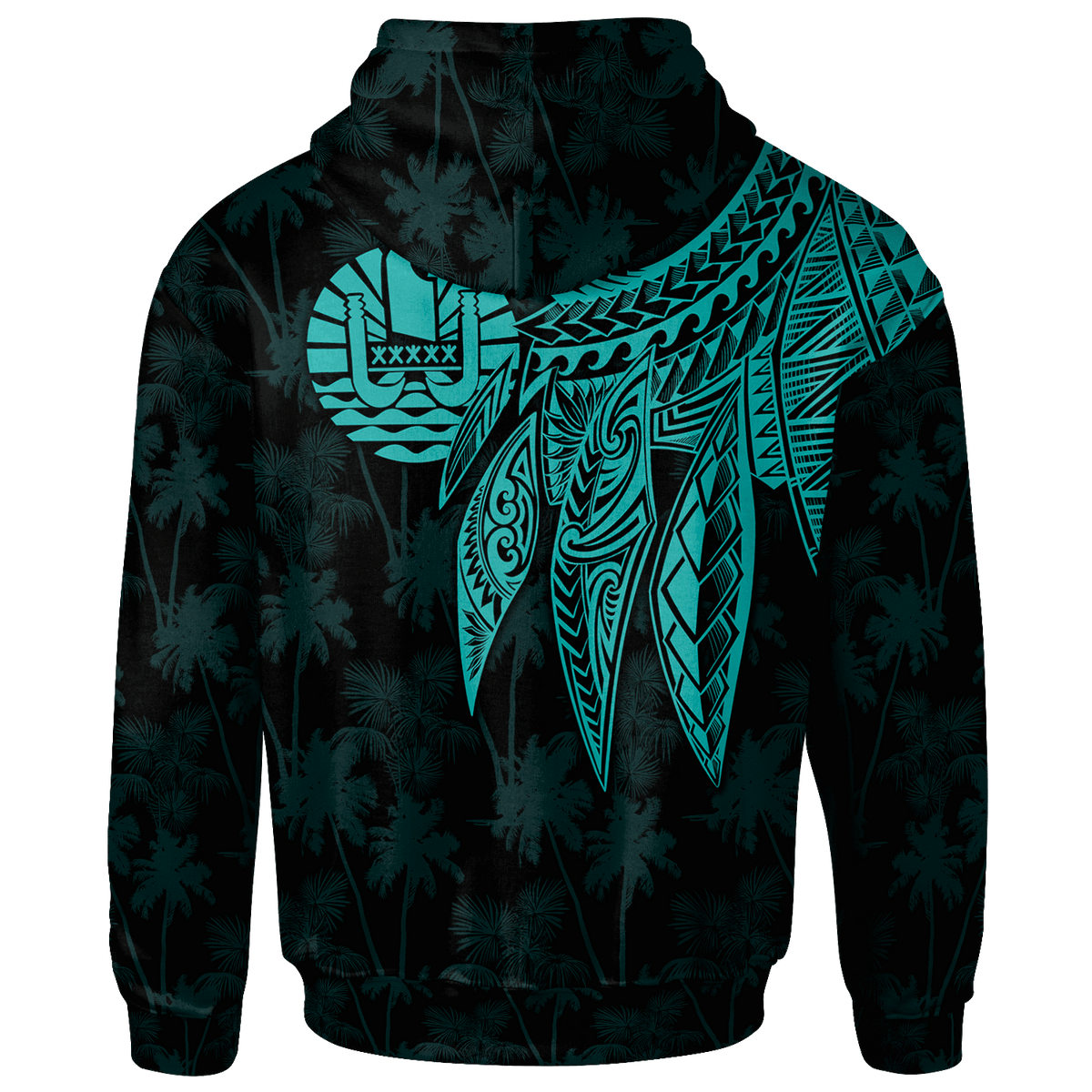 Tahiti Custom Zip up Hoodie Polynesian Wings (Turquoise) - Polynesian Pride
