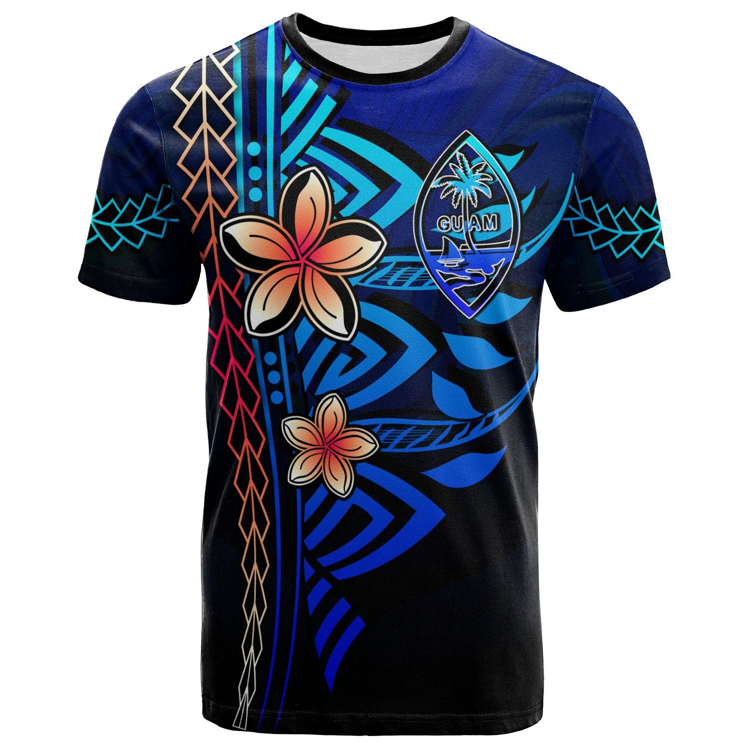 Guam Polynesian T Shirt Blue Vintage Tribal Mountain Unisex Blue - Polynesian Pride