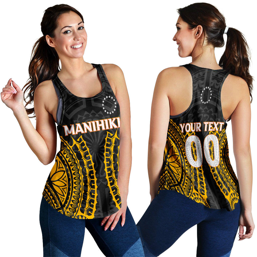 (Custom Personalised) Cook Islands Manihiki Women's Racerback Tank - Tribal Pattern - LT12 Black - Polynesian Pride