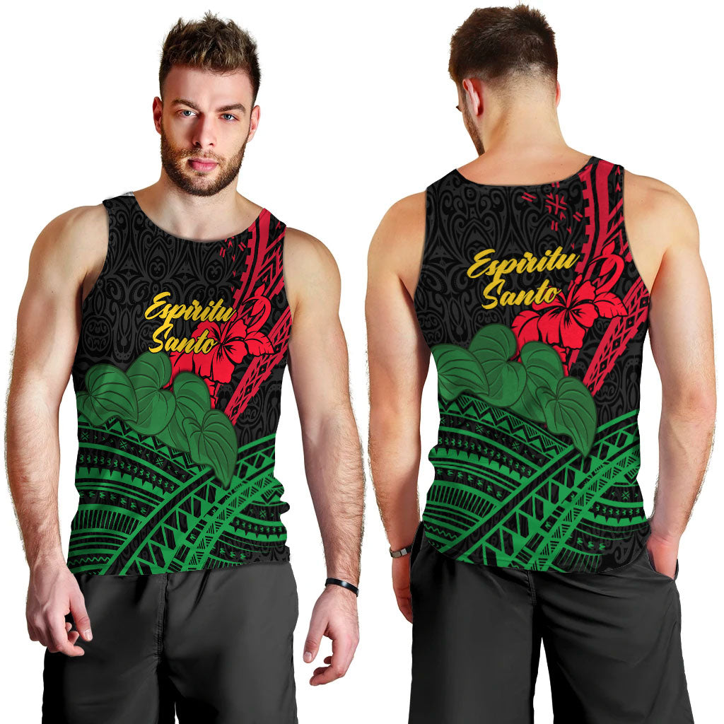 Vanuatu Espiritu Santo Men Tank Top - Kava With Hibiscus - LT12 - Polynesian Pride