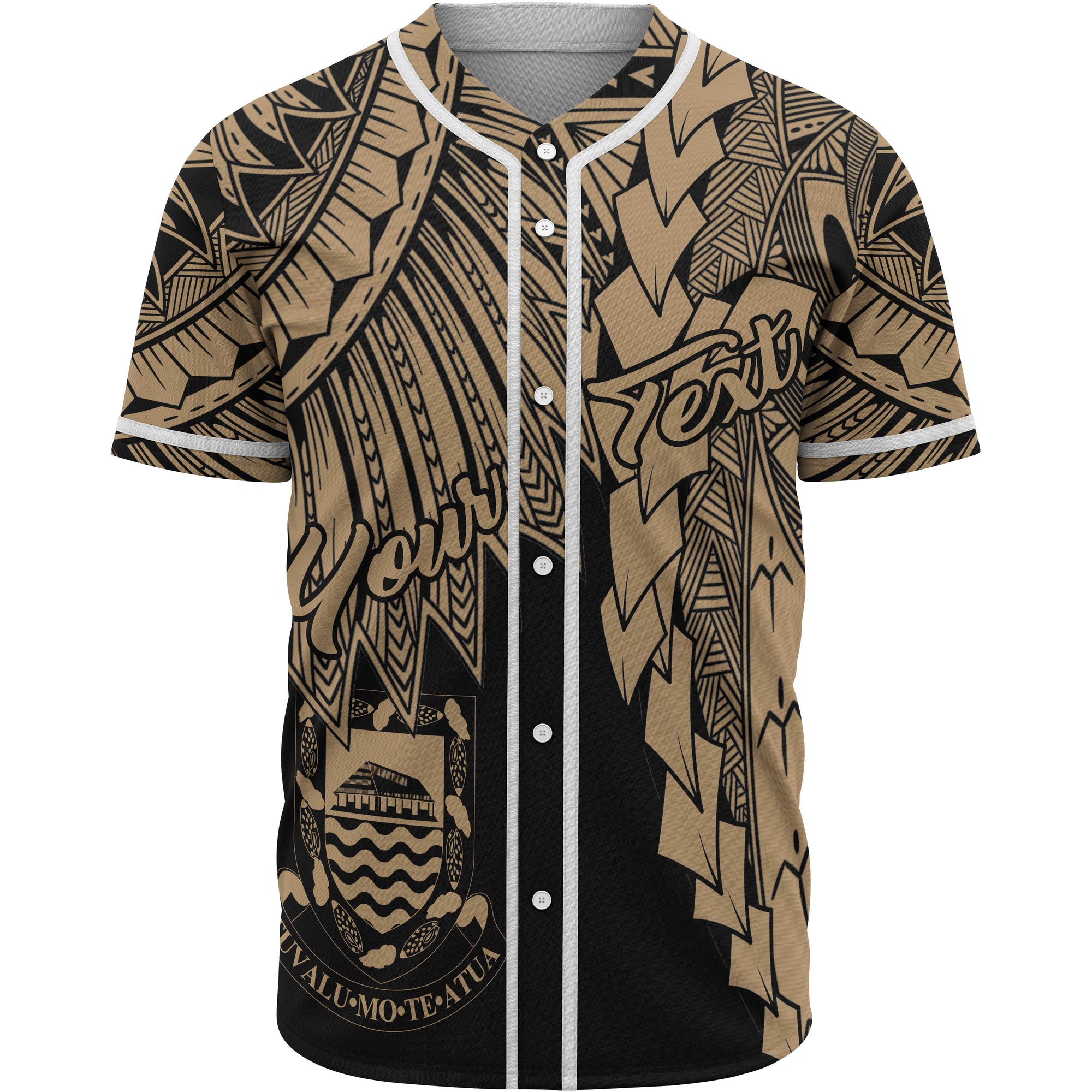 Tuvalu Polynesian Custom Personalised Baseball Shirt - Tribal Wave Tattoo Gold Unisex Gold - Polynesian Pride