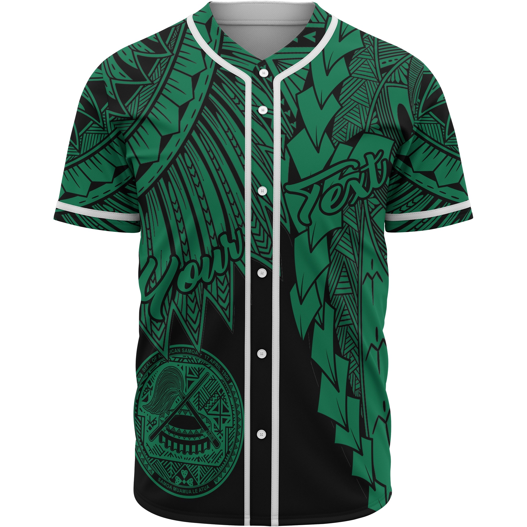 American Samoa Polynesian Custom Personalised Baseball Shirt - Tribal Wave Tattoo Green Unisex Green - Polynesian Pride