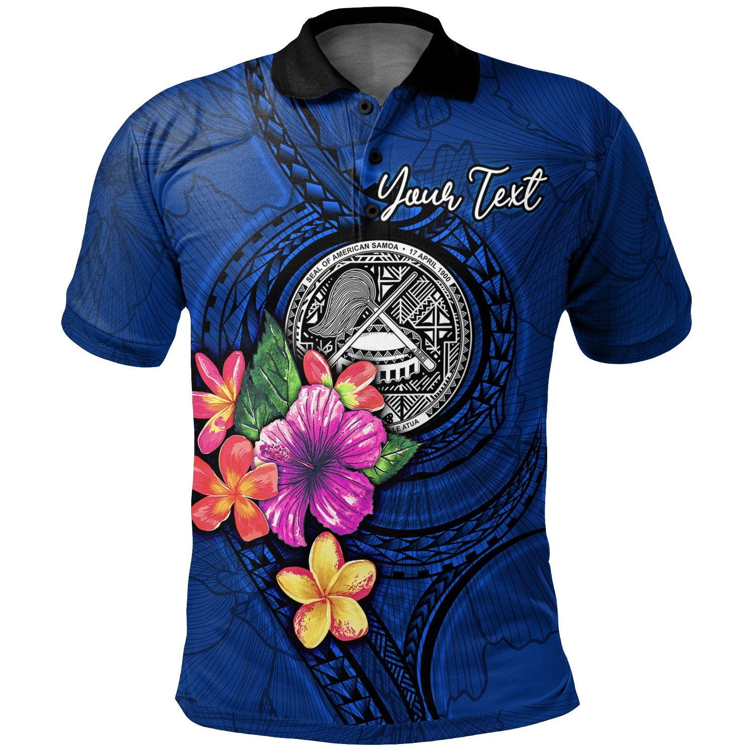 American Samoa Polynesian Custom Polo Shirt Floral With Seal Blue Unisex Blue - Polynesian Pride