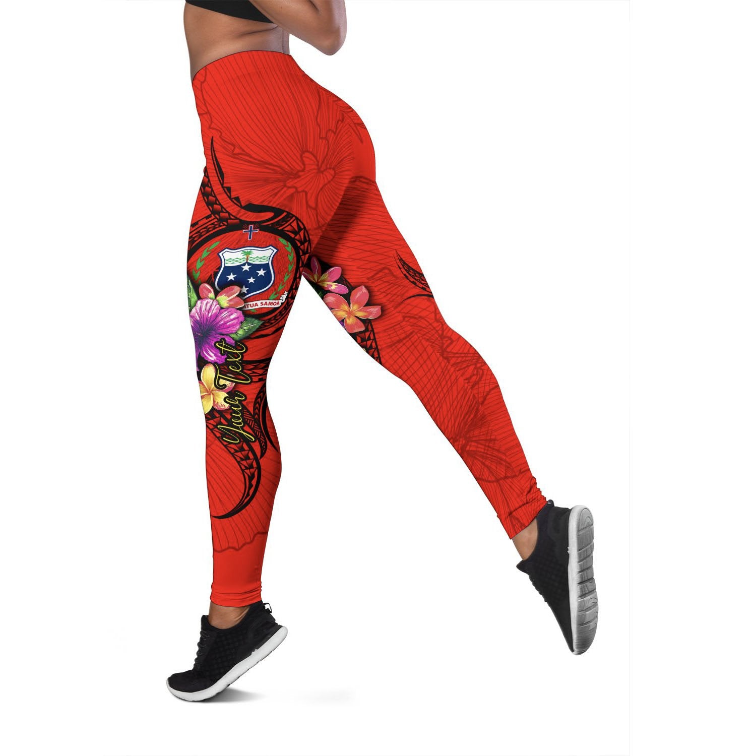 Samoa Polynesian Custom Personalised Women's Leggings - Floral With Seal Red Red - Polynesian Pride