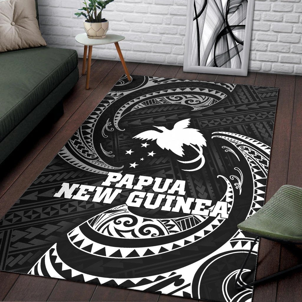 Papua New Guinea Polynesian Area Rug - White Tribal Wave - Polynesian Pride