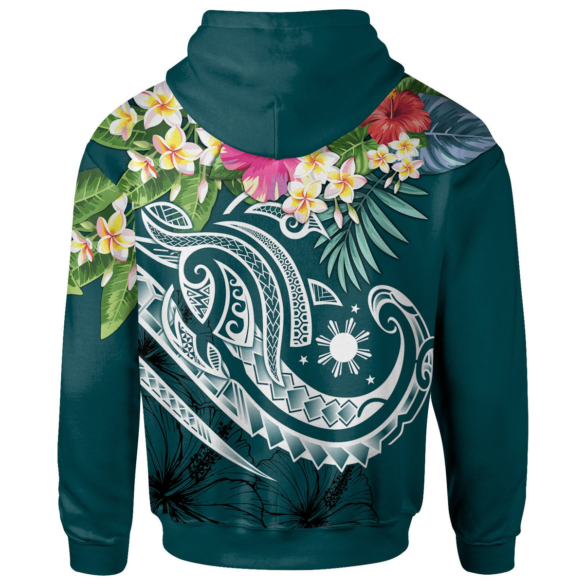 The Philippines Zip up Hoodie Summer Plumeria (Turquoise) - Polynesian Pride