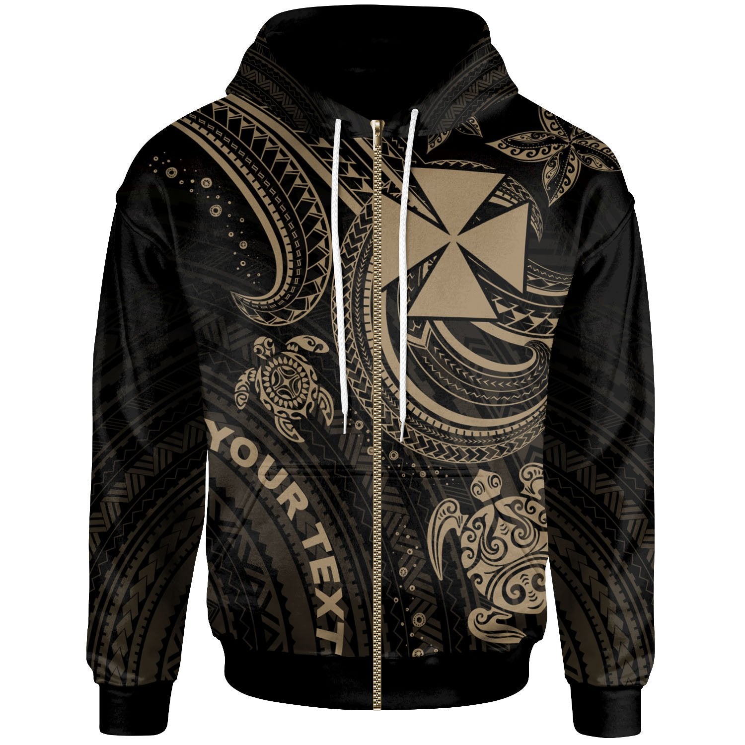 Wallis and Futuna Custom Zip up Hoodie Gold Turtle Unisex Gold - Polynesian Pride