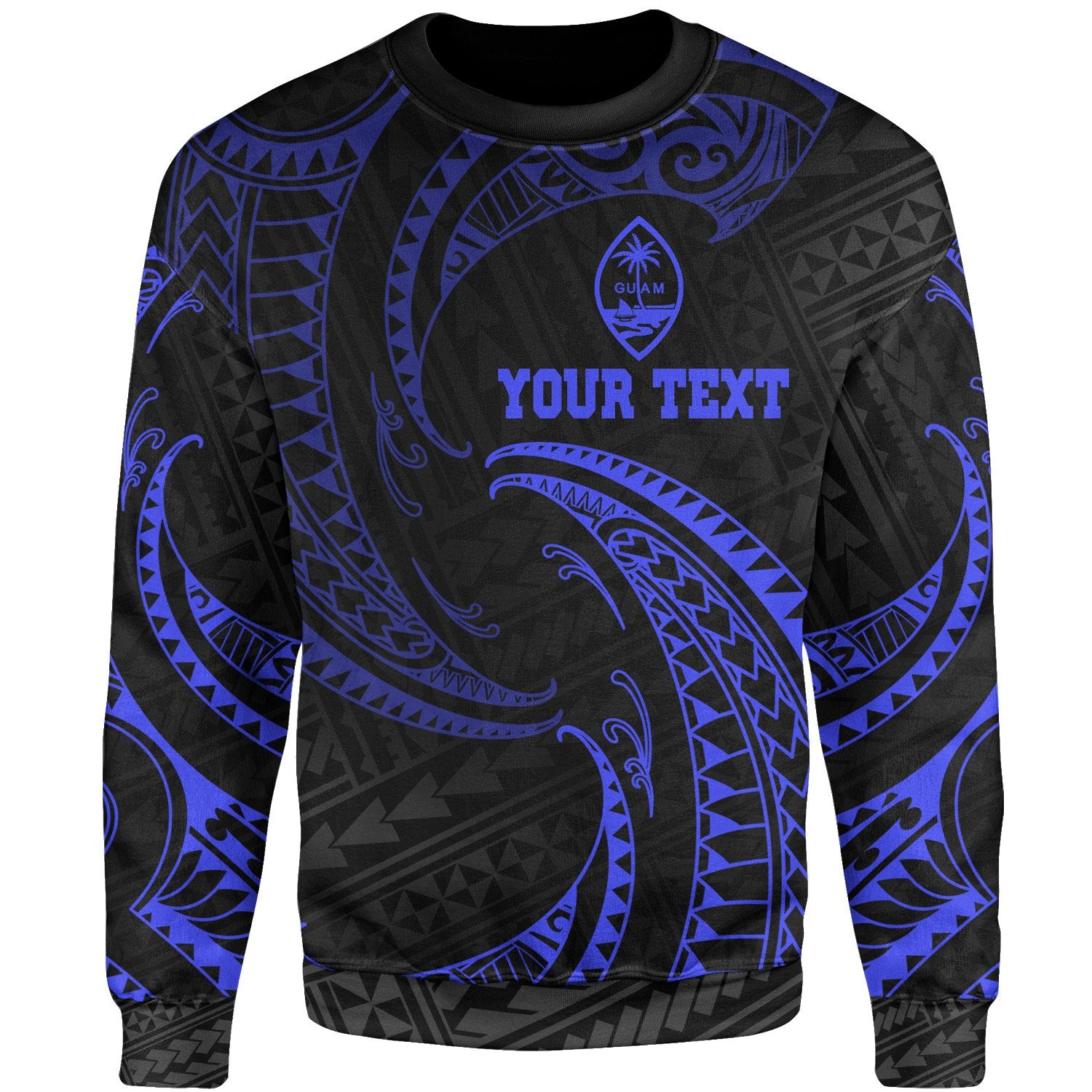 Guam Polynesian Custom Personalised Sweater - Blue Tribal Wave Unisex Blue - Polynesian Pride