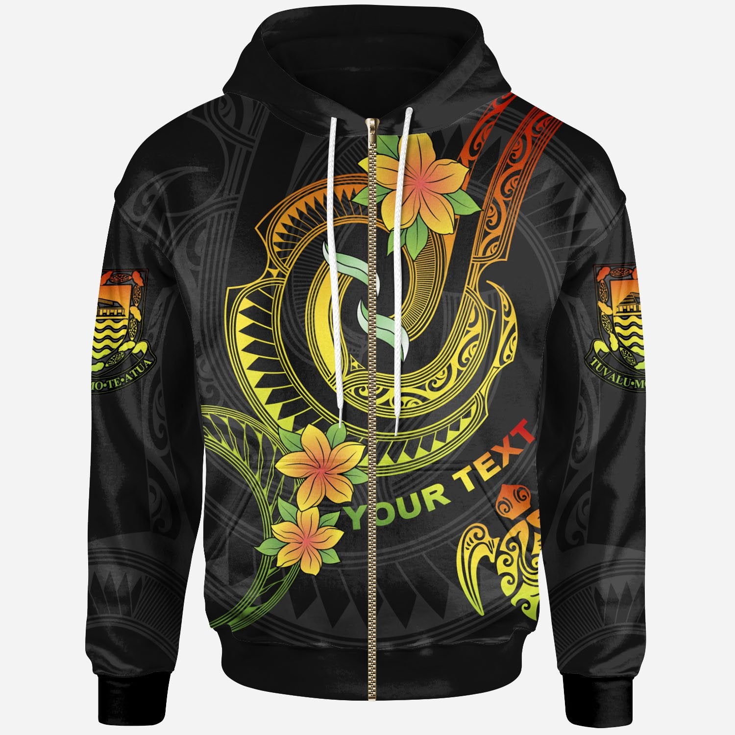 Tuvalu Custom Zip up Hoodie Reggae Plumeria Flowers with Spiral Patterns Unisex Reggae - Polynesian Pride