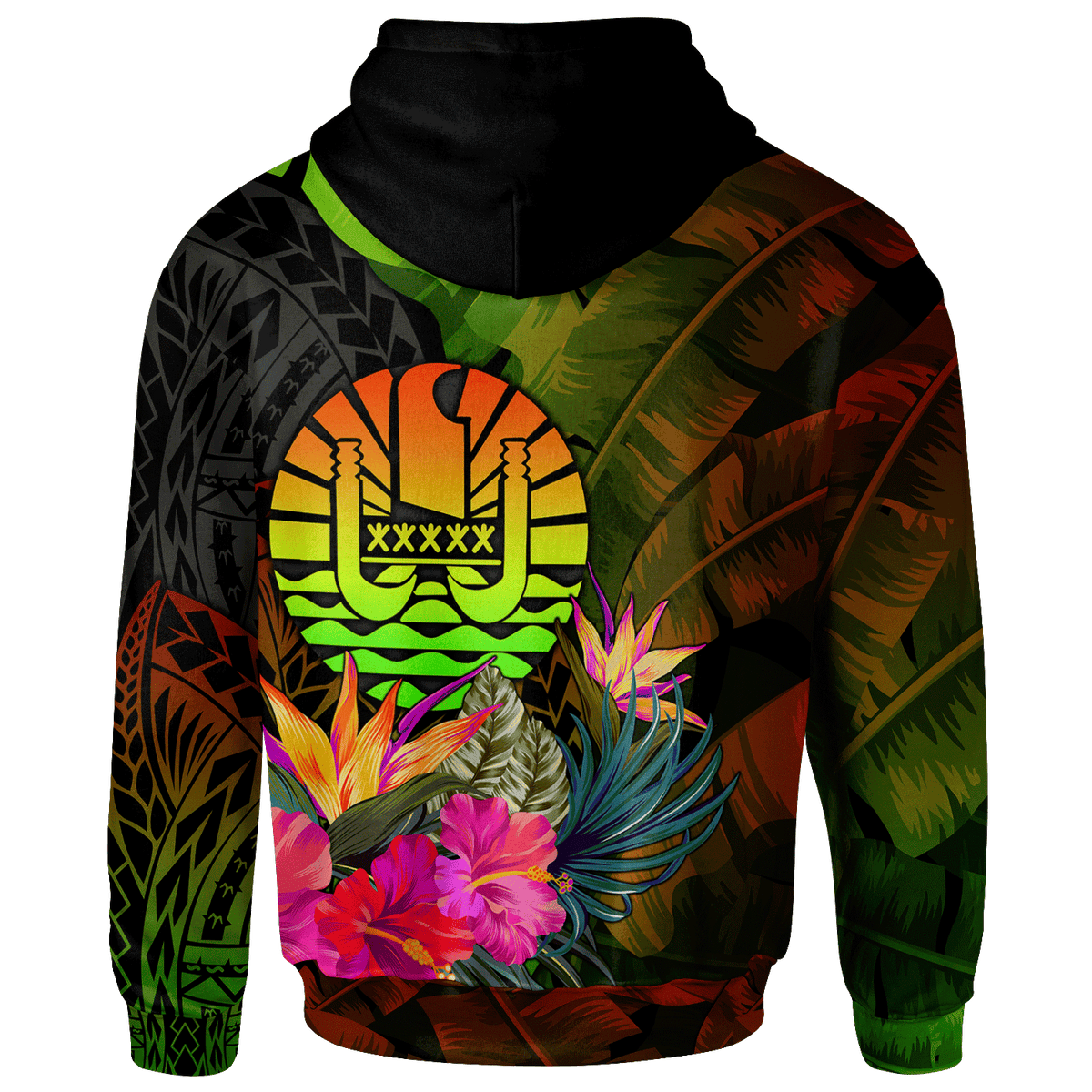 Tahiti Polynesian Custom Hoodie Hibiscus and Banana Leaves - Polynesian Pride