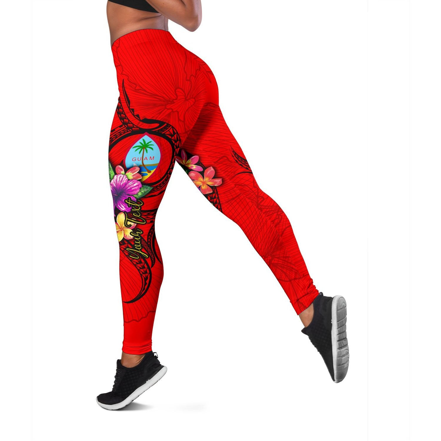 Guam Polynesian Custom Personalised Women's Leggings - Floral With Seal Red Red - Polynesian Pride