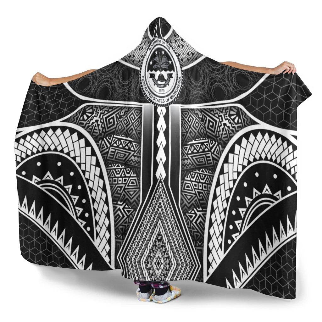 Polynesian FSM Hooded Blankets - Poly Pattern With COA Federated States of Micronesia Hooded Blanket Black - Polynesian Pride