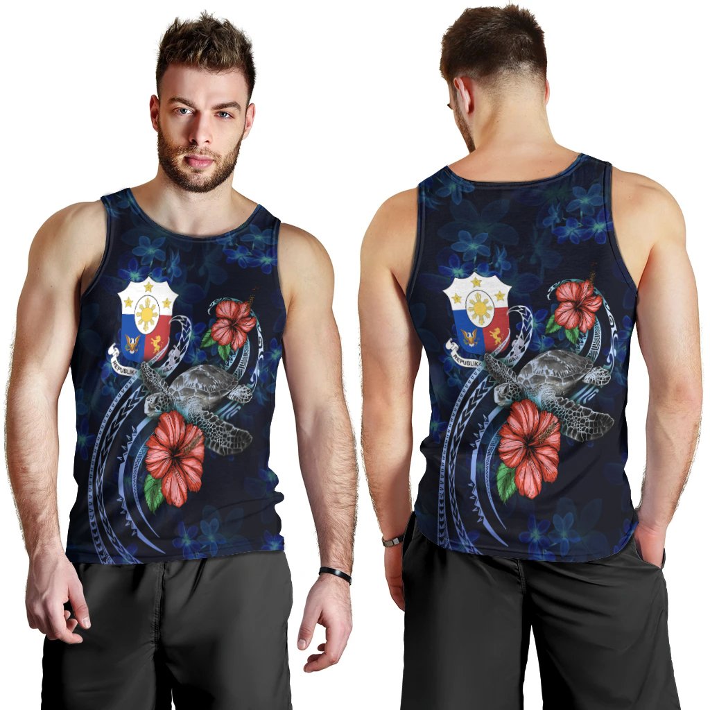 Philippines Polynesian Men Tank Top - Blue Turtle Hibiscus Blue - Polynesian Pride