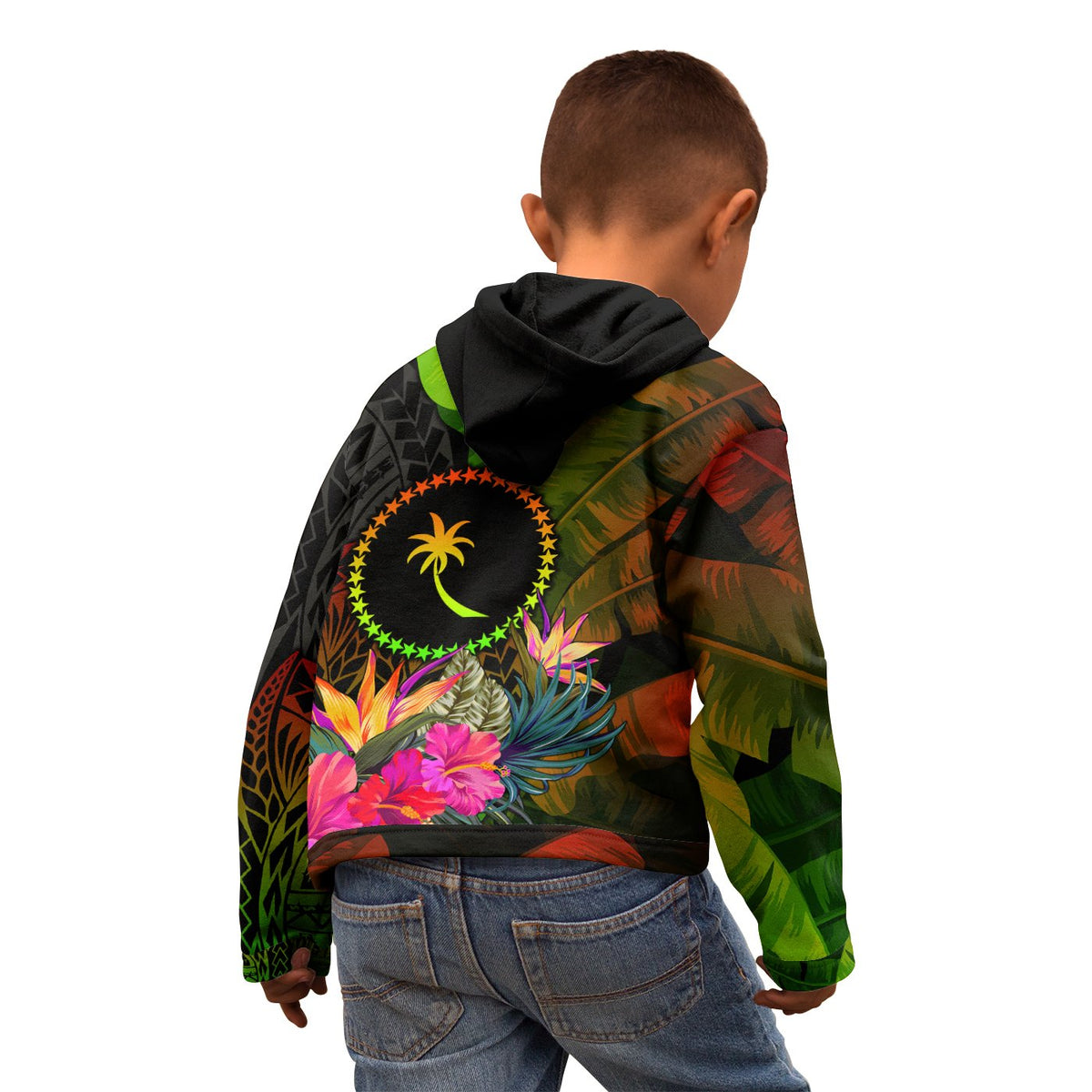 Chuuk Polynesian Zip up Hoodie Hibiscus and Banana Leaves - Polynesian Pride