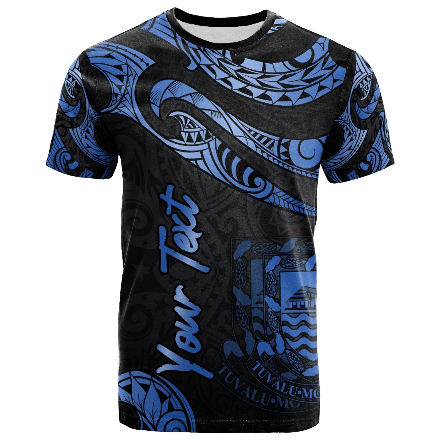 Tuvalu Polynesian Custom T Shirt Polynesian Tattoo Blue Version Unisex Blue - Polynesian Pride