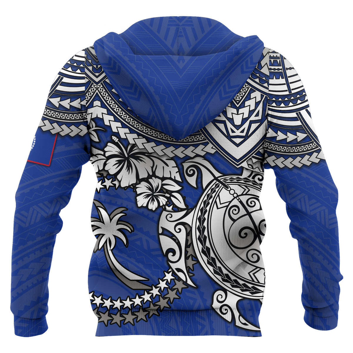 Chuuk Polynesian Hoodie (Zip up) White Turtle (Blue) - Polynesian Pride