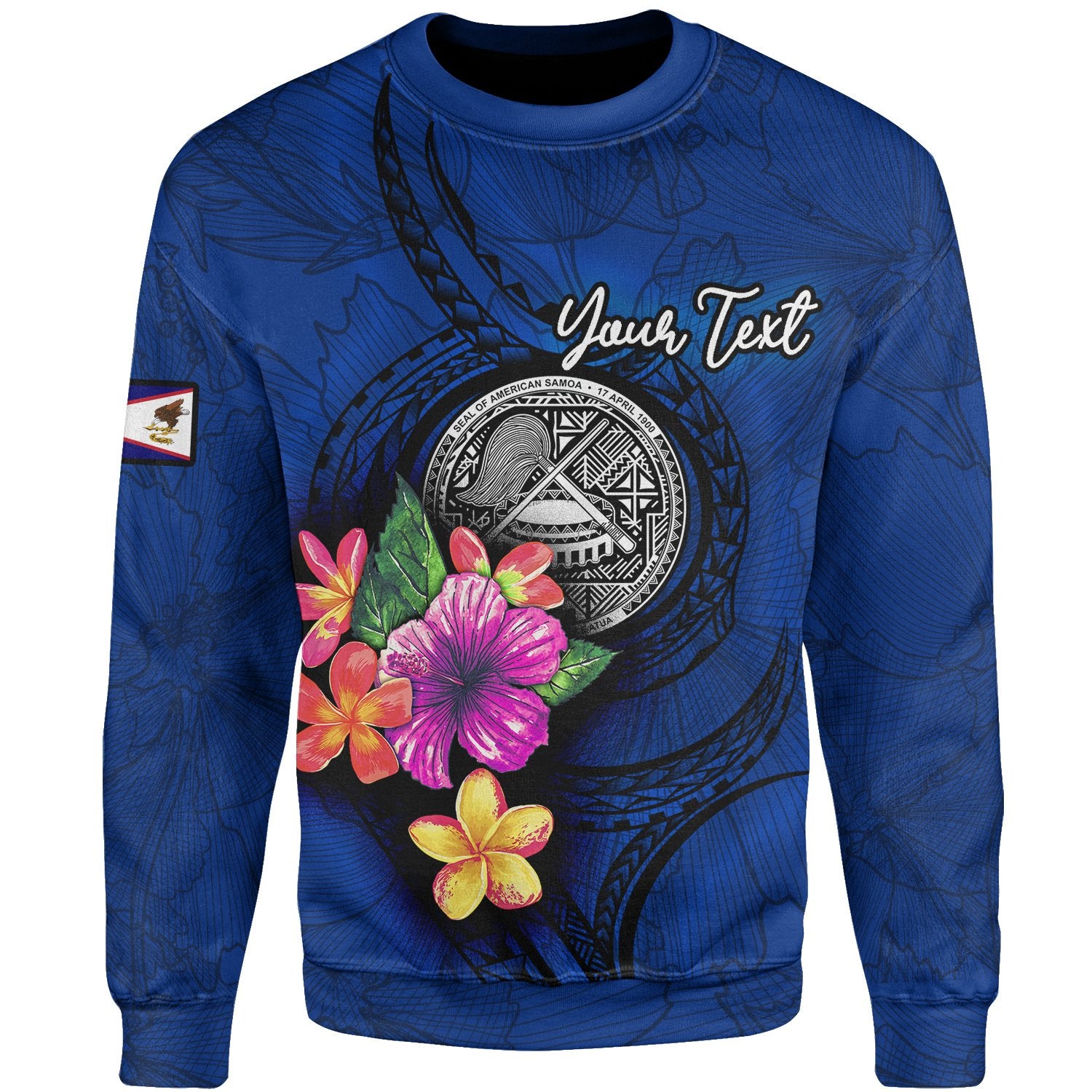 American Samoa Polynesian Custom Personalised Sweater - Floral With Seal Blue Unisex Blue - Polynesian Pride