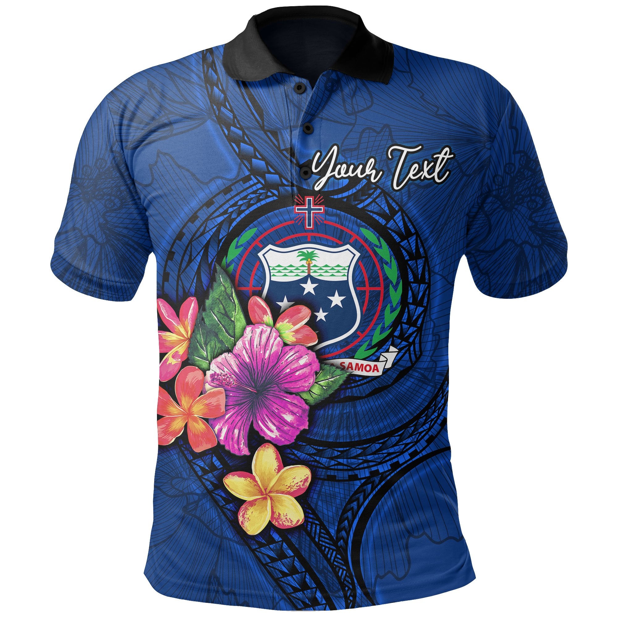 Samoa Polynesian Custom Polo Shirt Floral With Seal Blue Unisex Blue - Polynesian Pride