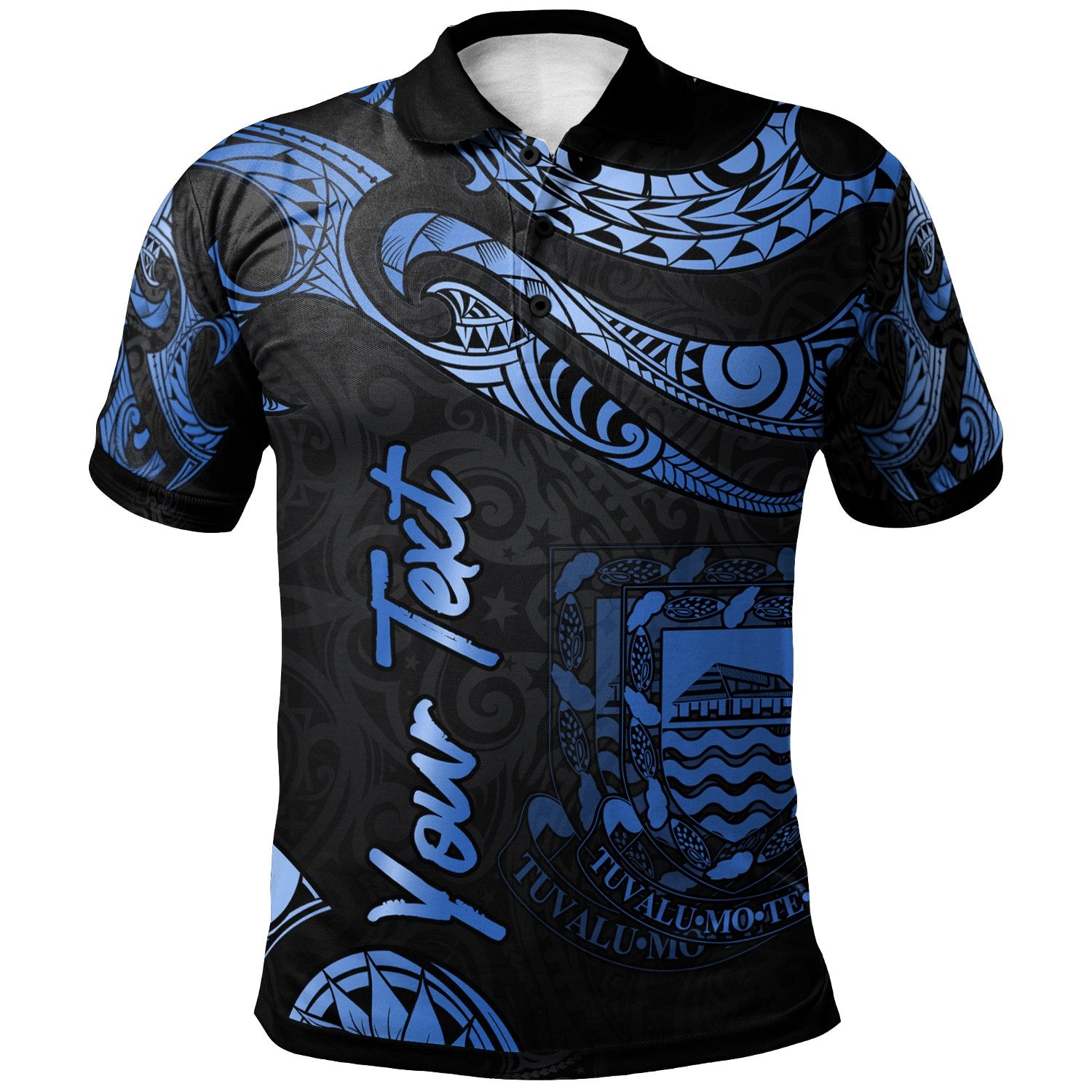 Tuvalu Custom Polo Shirt Polynesian Tattoo Blue Version Unisex Blue - Polynesian Pride