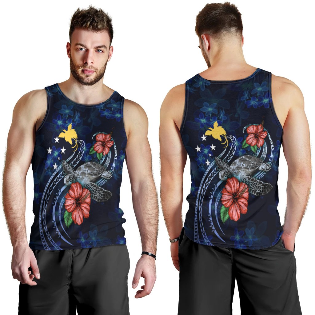 Papua New Guinea Polynesian Men Tank Top - Blue Turtle Hibiscus Blue - Polynesian Pride