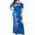 (Custom Personalised) Wallis et Futuna Off Shoulder Long Dress Polynesia Blue Sea Turtle and Flowers LT13 Women Blue - Polynesian Pride