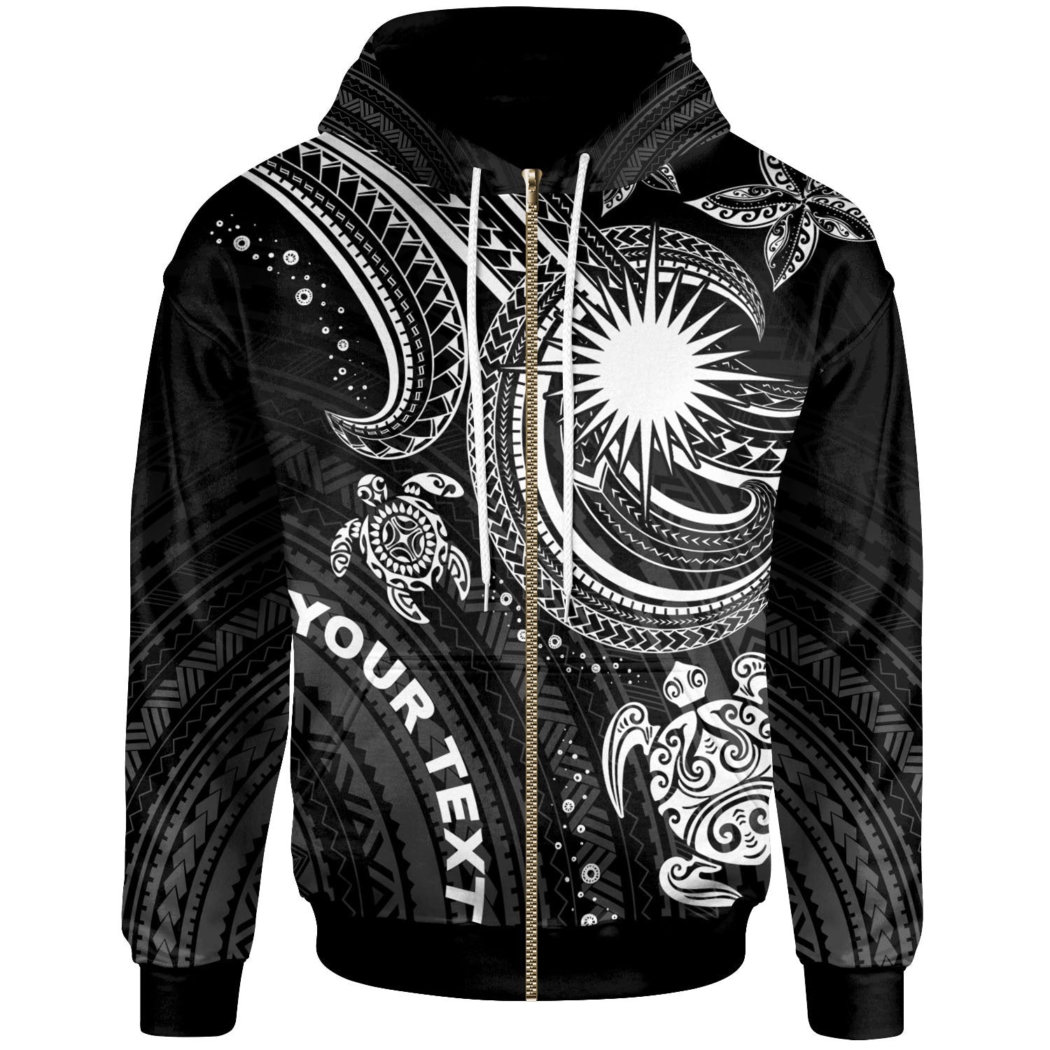 Marshall Islands Custom Zip up Hoodie White Turtle Unisex White - Polynesian Pride