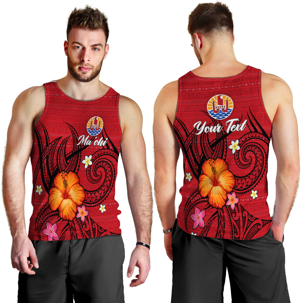 (Custom Personalised) Tahiti Maohi Men Tank Top - Hibiscus With Tribal - LT12 Red - Polynesian Pride