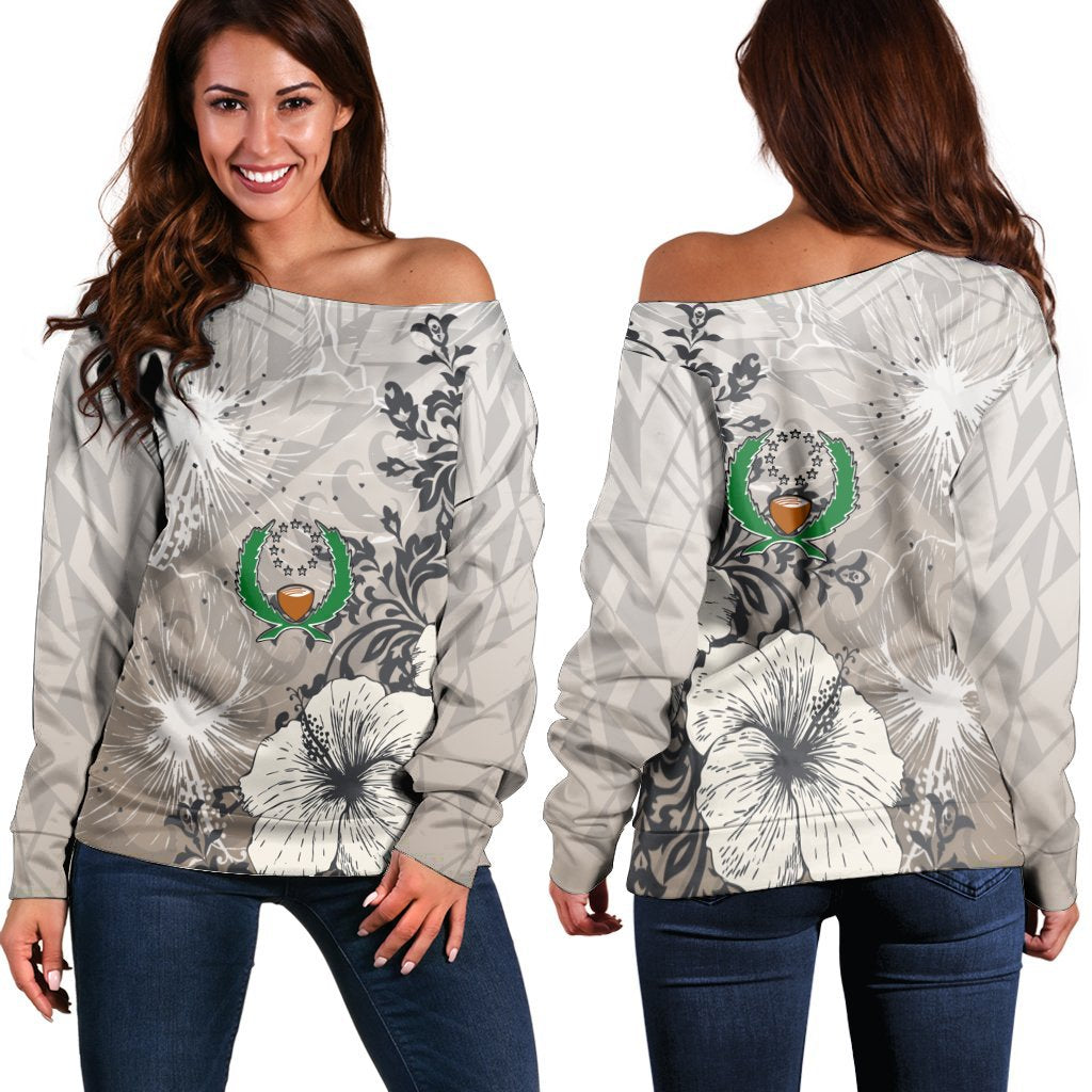 Pohnpei State Women's Off Shoulder Sweaters - Vintage Luxury Floral Style Nude - Polynesian Pride