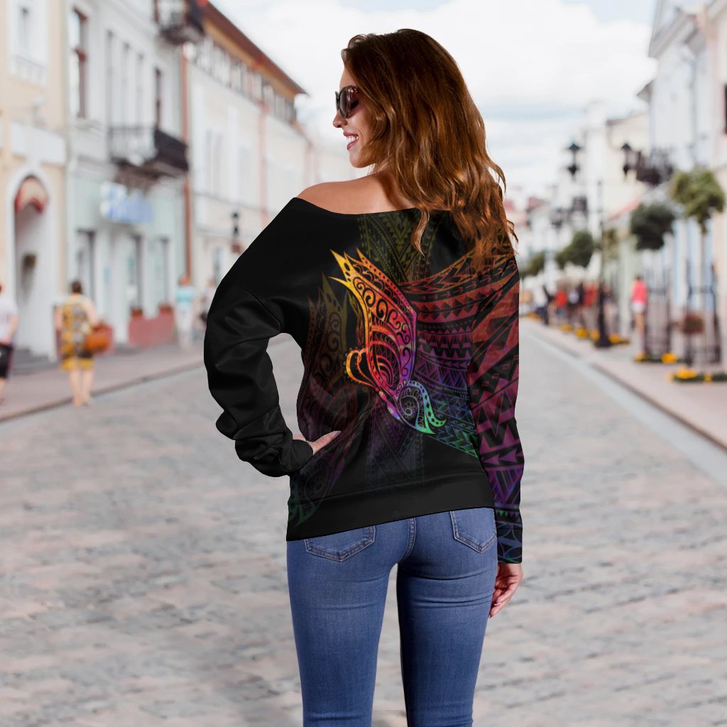 French Polynesia Women's Off Shoulder Sweater - Butterfly Polynesian Style - Polynesian Pride
