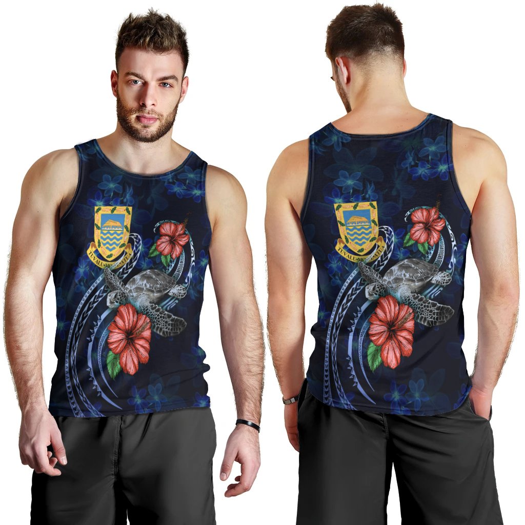 Tuvalu Polynesian Men Tank Top - Blue Turtle Hibiscus Blue - Polynesian Pride