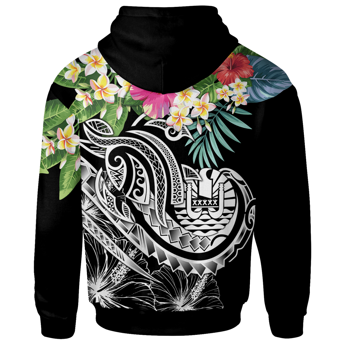 Tahiti Polynesian Hoodie Summer Plumeria (Black) - Polynesian Pride