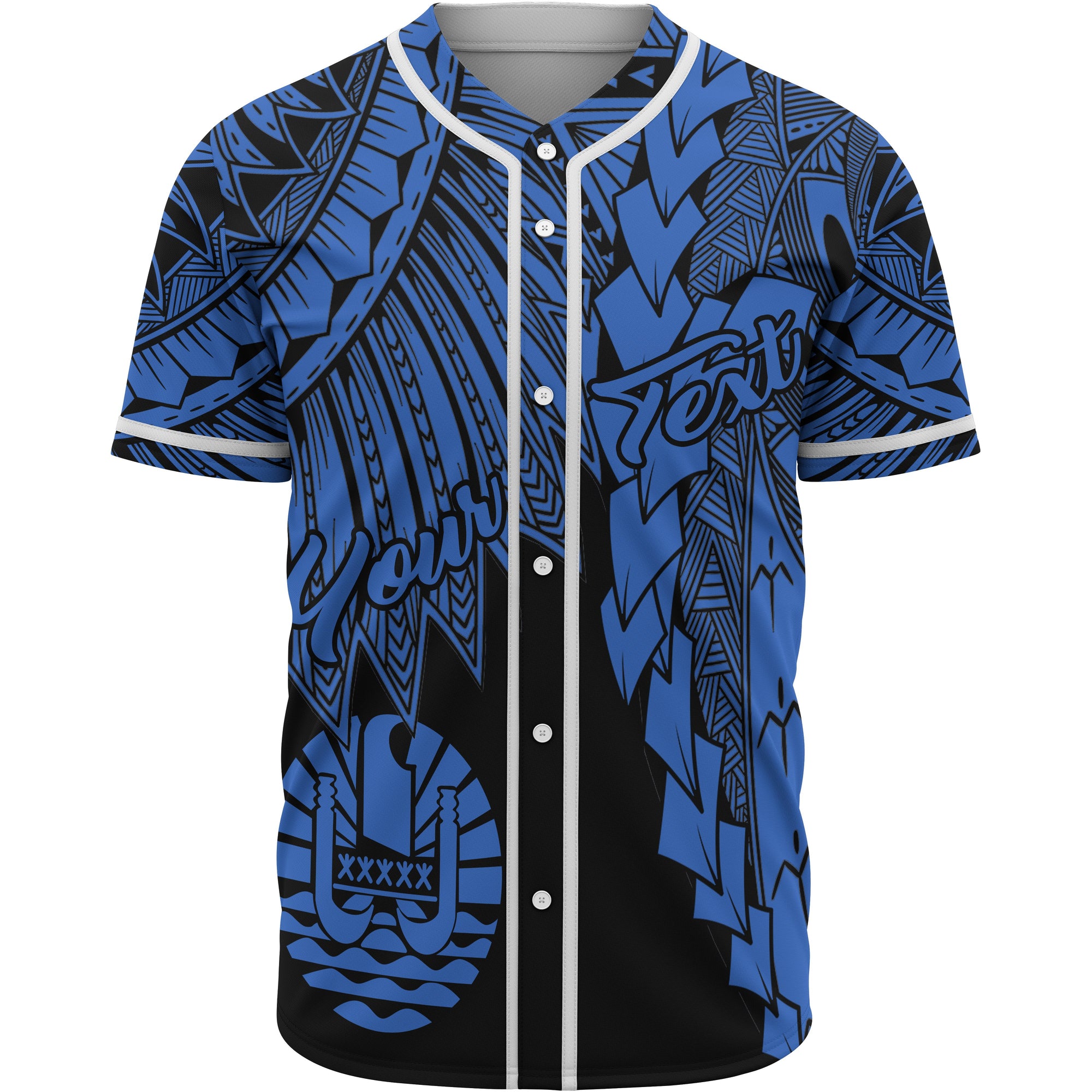 Tahiti Polynesian Custom Personalised Baseball Shirt - Tribal Wave Tattoo Blue Unisex Blue - Polynesian Pride