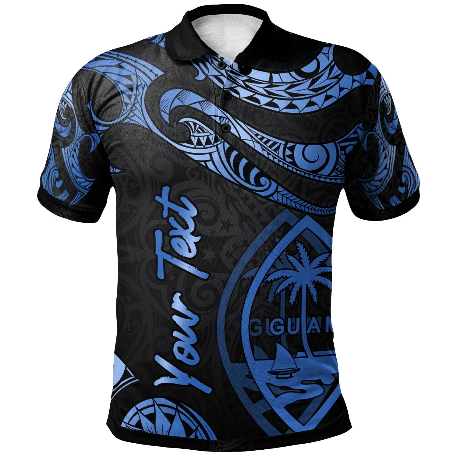 Guam Custom Polo Shirt Polynesian Tattoo Blue Version Unisex Blue - Polynesian Pride