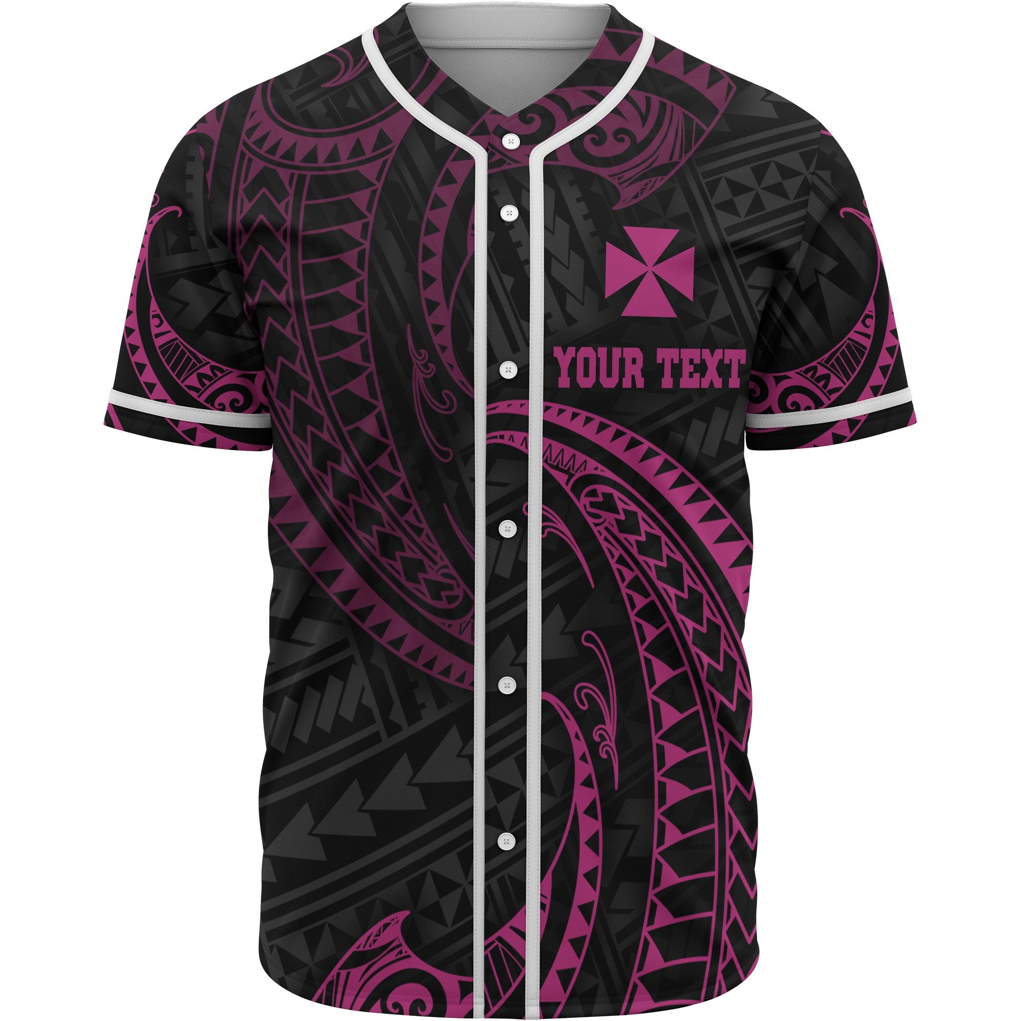 Wallis and Futuna Polynesian Custom Personalised Baseball Shirt - Pink Tribal Wave Unisex Pink - Polynesian Pride