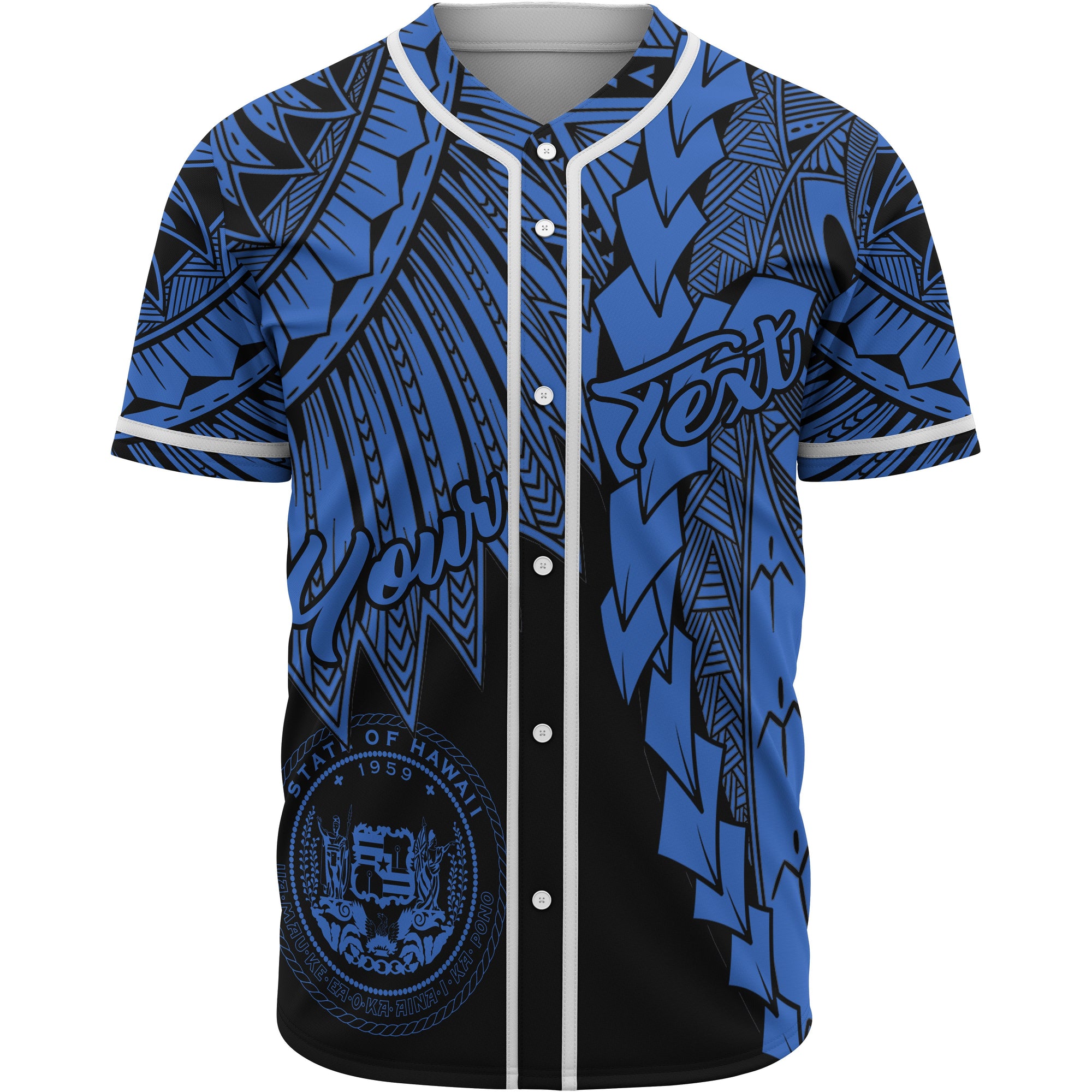 Hawaii Polynesian Custom Personalised Baseball Shirt - Tribal Wave Tattoo Blue Unisex Blue - Polynesian Pride