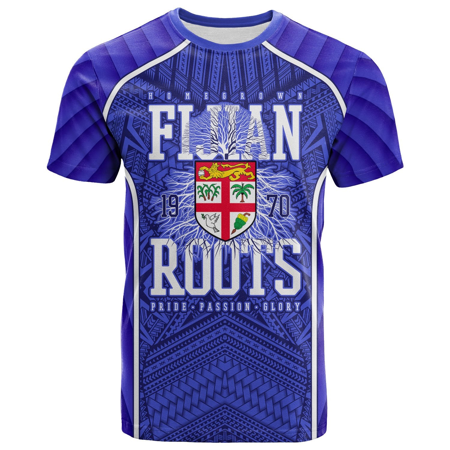 Fiji Polynesian T Shirt Shield 50th Fijian Roots Unisex BLUE - Polynesian Pride