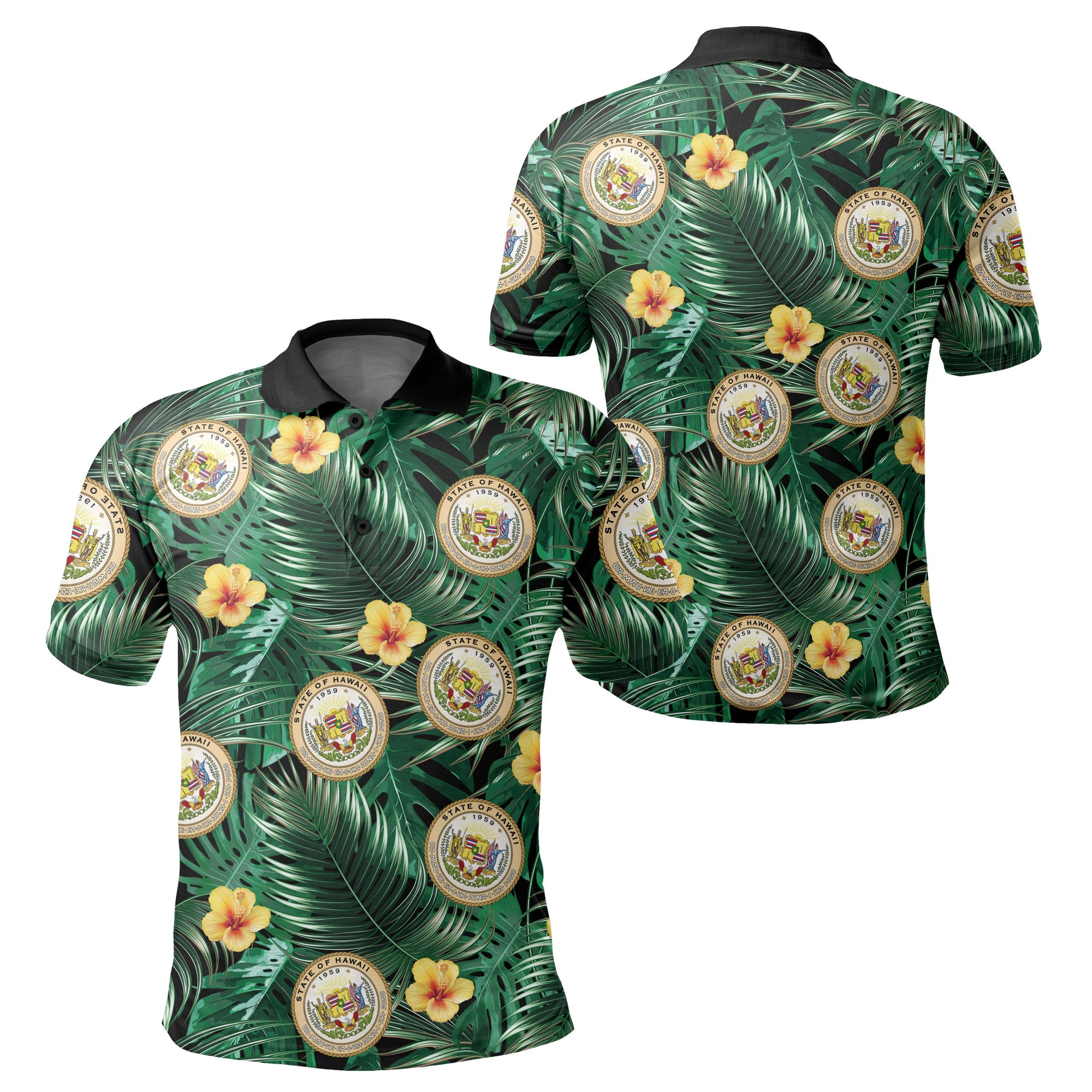 Hawaii Map Coat Of Arms Tropical Summer Style Polo Shirt Unisex Green - Polynesian Pride