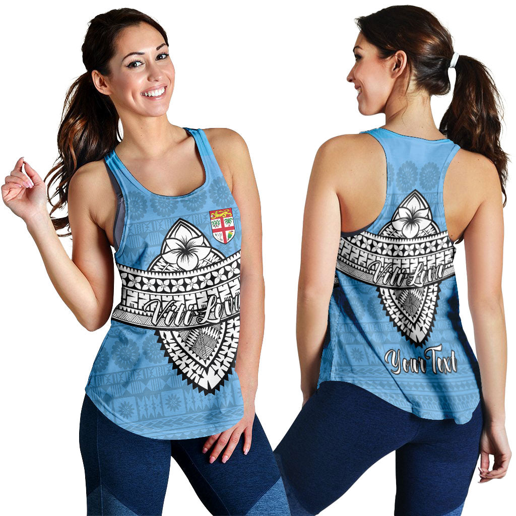 (Custom Personalised) Fiji Viti Levu Tapa Tribal Women Tank Top - LT12 Blue - Polynesian Pride