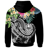 Guam Polynesian Zip up Hoodie Summer Plumeria (Black) - Polynesian Pride