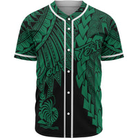 New Caledonia Polynesian Custom Personalised Baseball Shirt - Tribal Wave Tattoo Green Unisex Green - Polynesian Pride