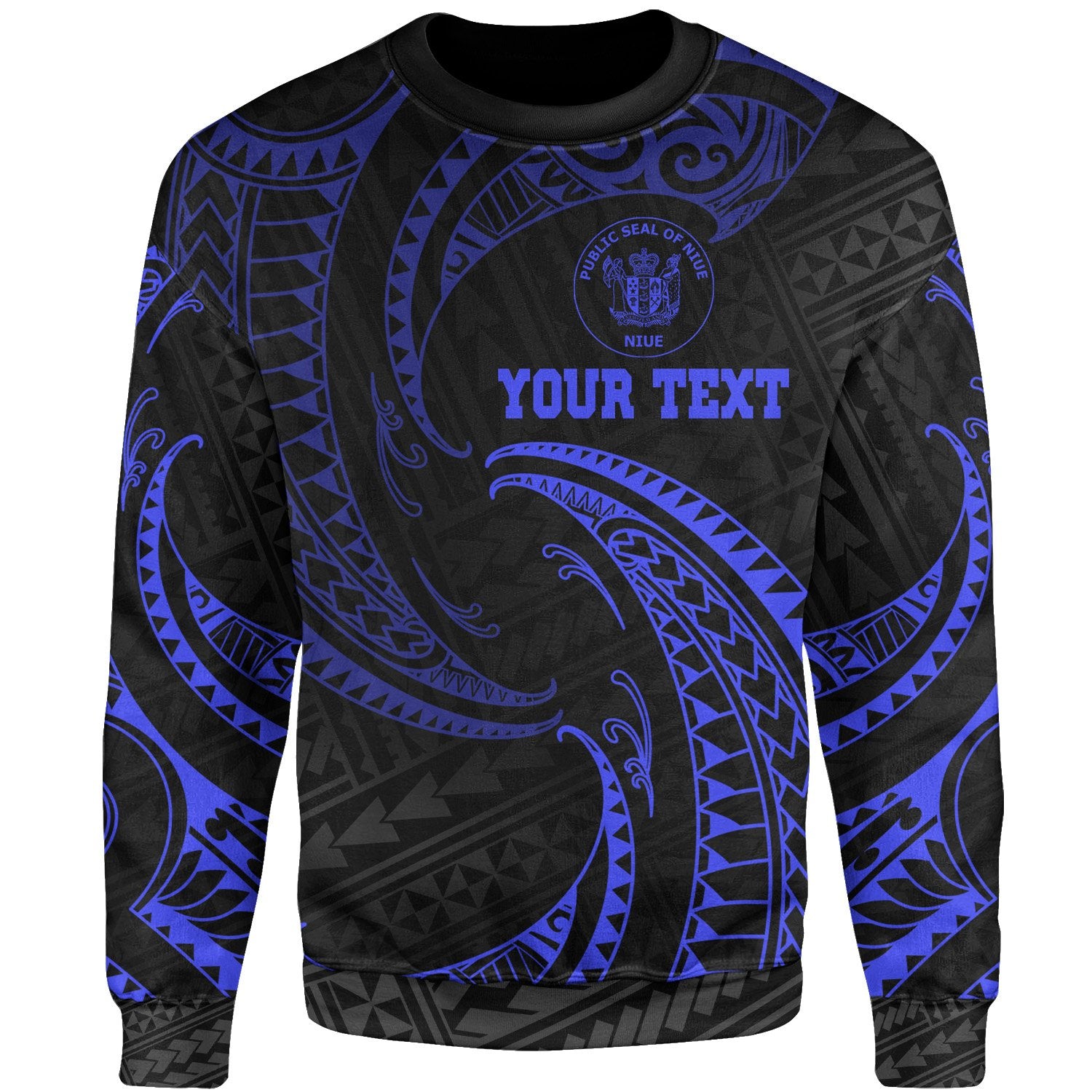 Niue Polynesian Custom Personalised Sweater - Blue Tribal Wave Unisex Blue - Polynesian Pride