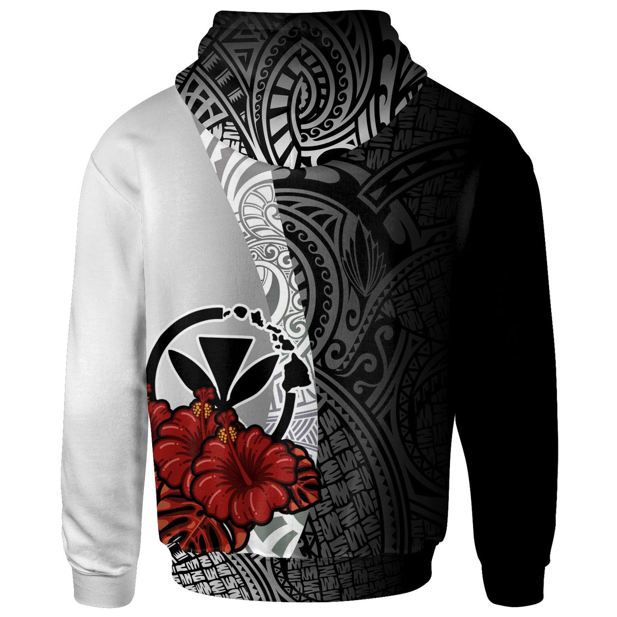 Hawaii Polynesian Hoodie Coat of Arm With Hibiscus White - Polynesian Pride