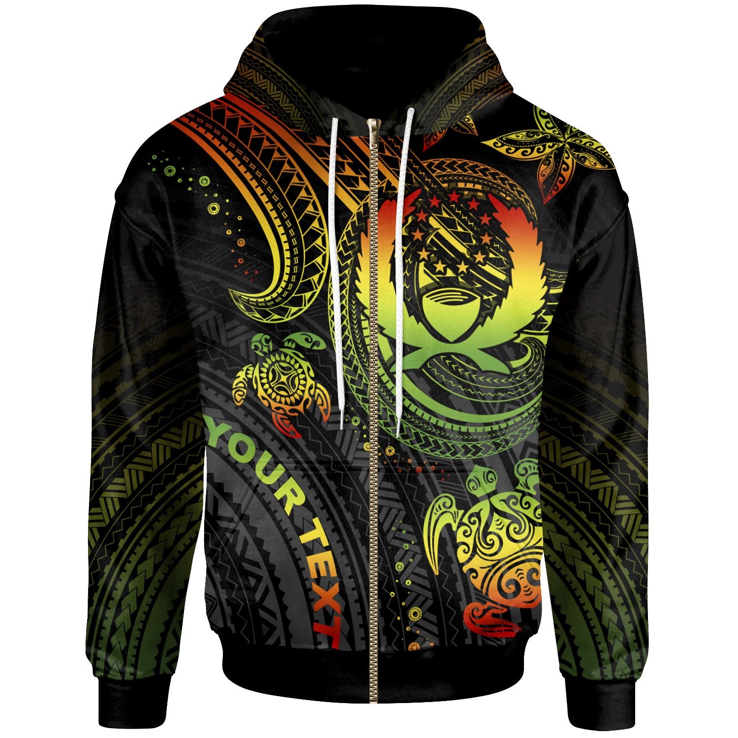 Pohnpei Custom Zip up Hoodie Reggae Turtle Unisex Reggae - Polynesian Pride