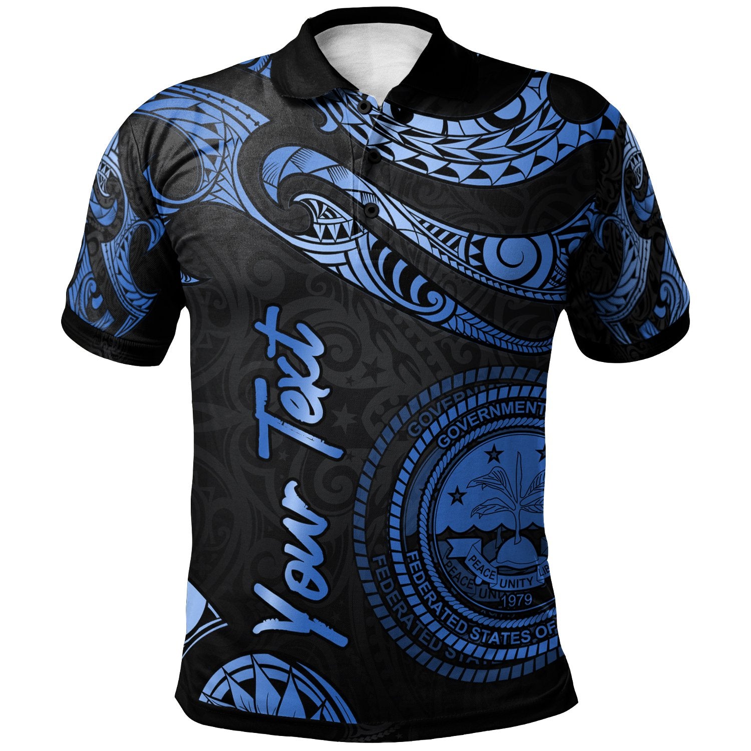 Federated States of Micronesia Custom Polo Shirt Polynesian Tattoo Blue Version Unisex Blue - Polynesian Pride