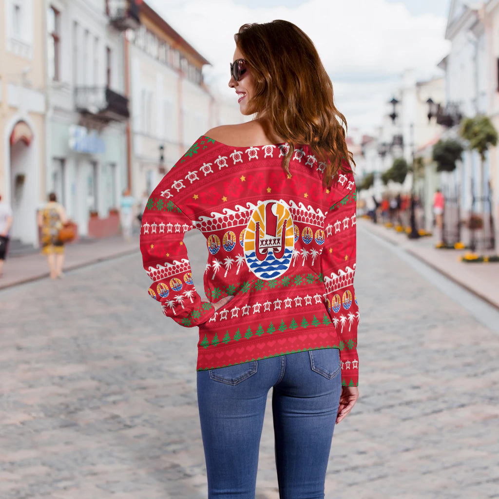 Tahiti Christmas Women Off Shoulder Sweater - Ugly Christmas - LT12 - Polynesian Pride