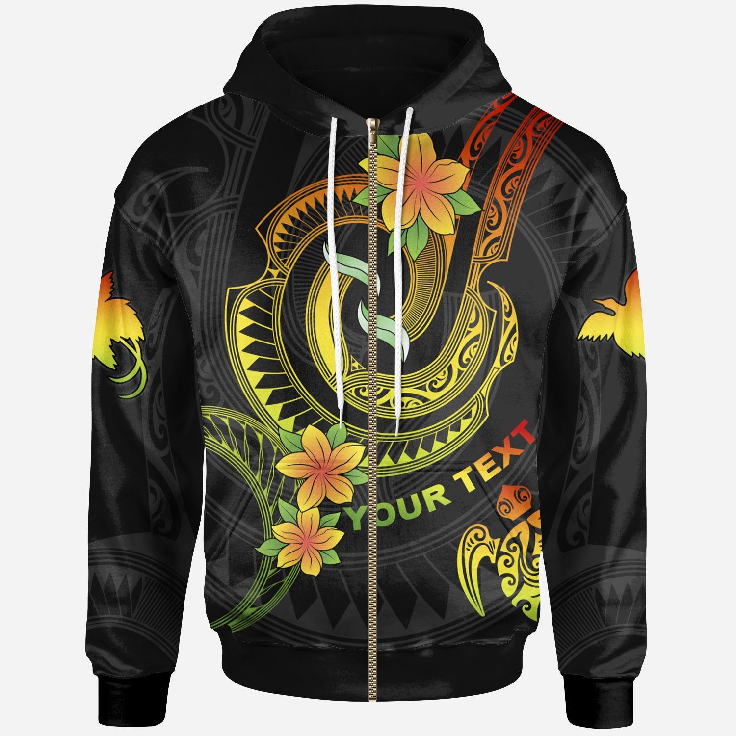 Papua New Guinea Custom Zip up Hoodie Reggae Plumeria Flowers with Spiral Patterns Unisex Reggae - Polynesian Pride