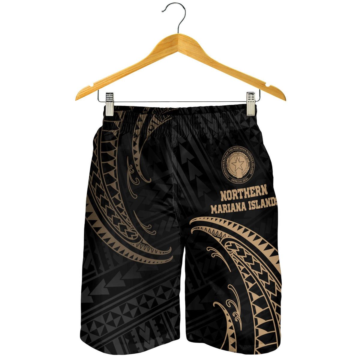Northern Mariana Islands Polynesian Men's Short - Gold Tribal Wave - Polynesian Pride