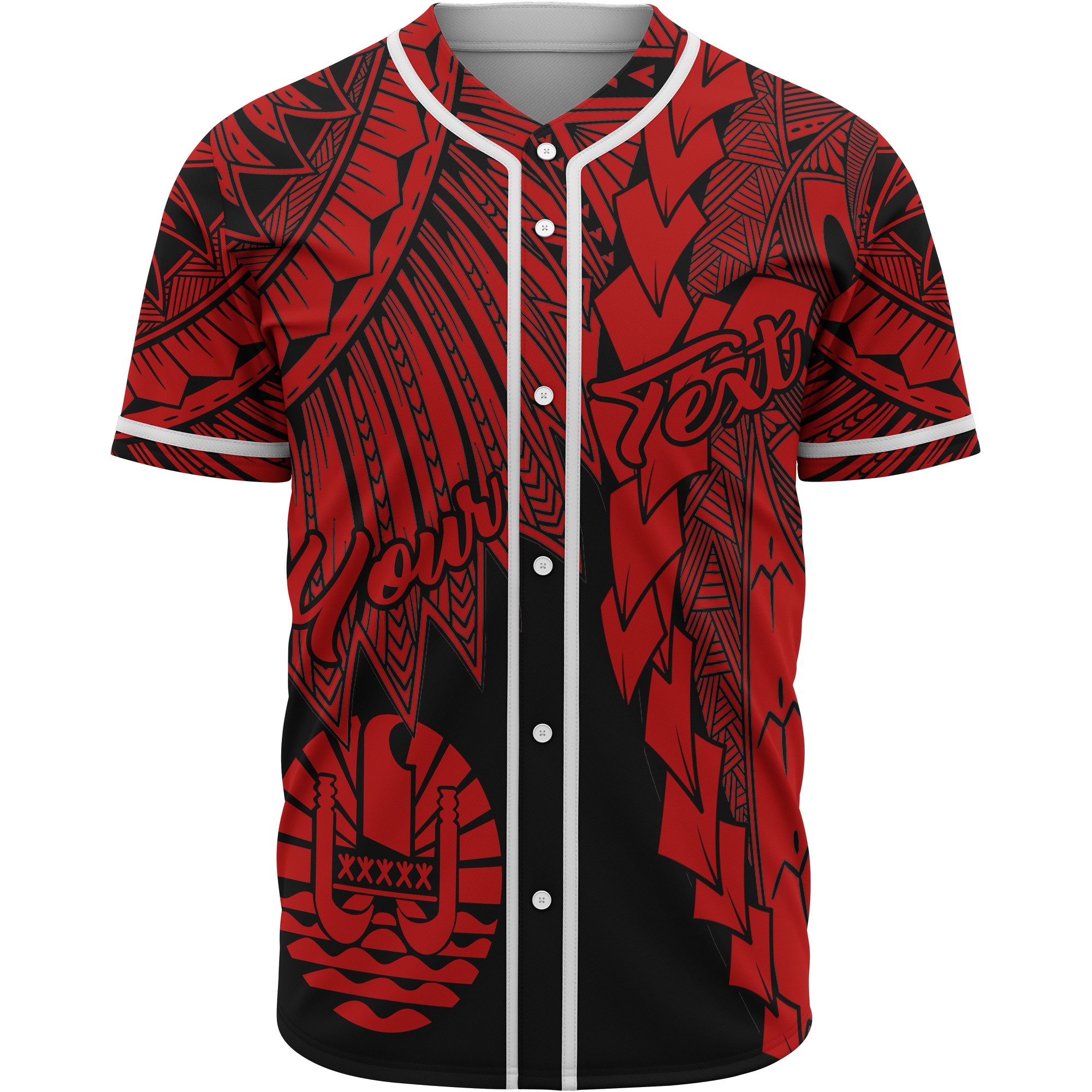 Tahiti Polynesian Custom Personalised Baseball Shirt - Tribal Wave Tattoo Red Unisex Red - Polynesian Pride