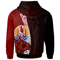 Tahiti Polynesian Zip up Hoodie Coat of Arm With Hibiscus - Polynesian Pride